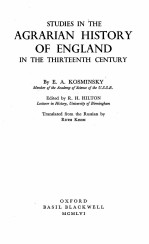 STUDIES <em>IN</em> THE AGRARIAN HISTORY OF ENGLAND <em>IN</em> THE THIRTEENTH CENTURY